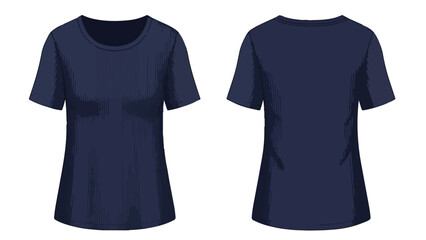 Naklejka premium A pristine blank dark navy blue short-sleeved t-shirt template presented with both front and back views, ideal for clothing designers creating