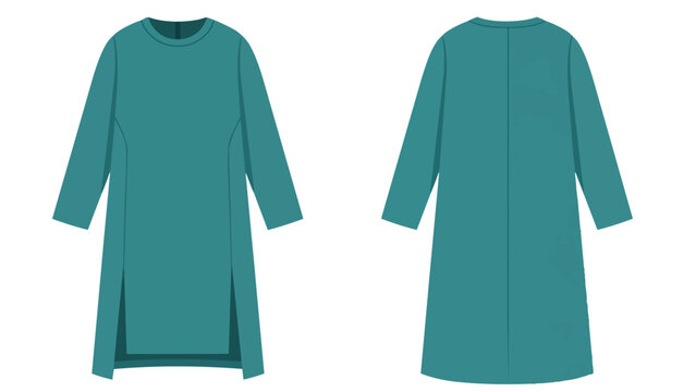 Elegant teal long sleeve garment design vector illustration showcasing a simple yet versatile front and back view of a modest apparel item perfect