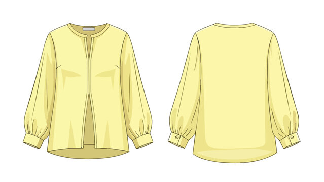 Modern yellow blouse design with elegant balloon sleeves. Flat fashion sketch for versatile apparel projects.