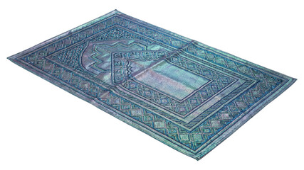 Islamic Prayer Rug with Intricate Geometric Pattern, Isolated on White