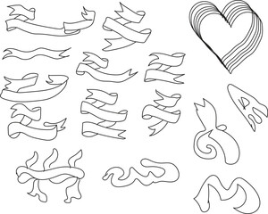 Collection of hand drawn ribbons and a heart