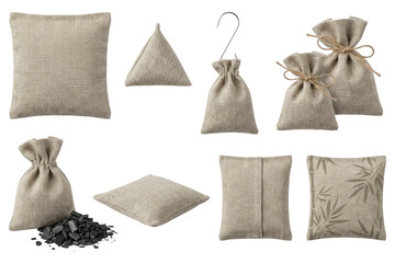 Assorted Linen Scented Sacks and Charcoal on White