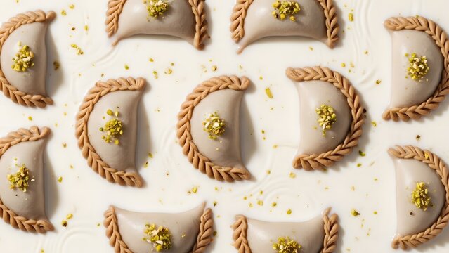 Handcrafted Steamed Pitha Dessert With Traditional Braided Crust And Pistachios