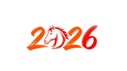 2026 Year of the Horse Red Calligraphy Typography Isolated on White Background |  Chinese Happy New Year 2026 