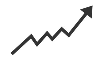 Upward zigzag growth arrow chart icon showing increase, success and positive trend for business analytics, finance, marketing and performance reports