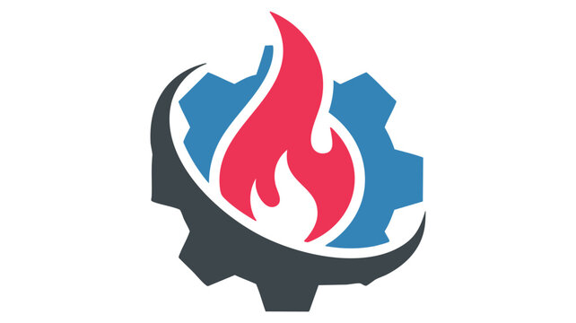 Dynamic gear with blazing flame icon