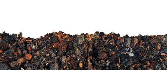 humus soil bottom border pile isolated on transparent background. Botany organic brown manure fertilizer for garden seeding growth with agriculture compost, png, not ai