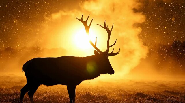 A dramatic, atmospheric, and highly realistic photograph of a majestic stag bugling in the cold morning air