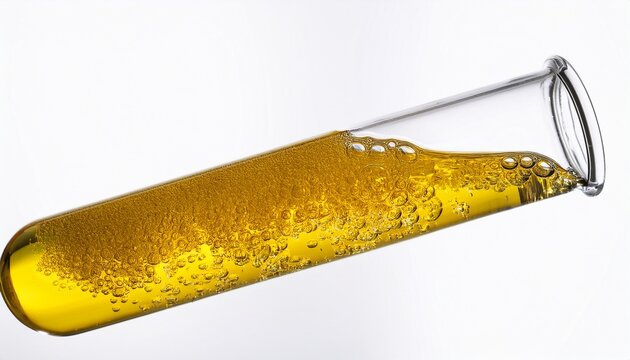Yellow Viscous Liquid Sunflower Lecithin With Bubbles In A Transparent Test Tube On A White Background