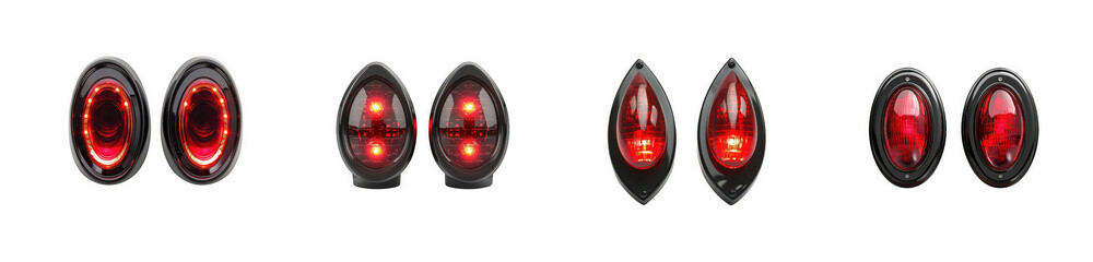 a sequence of glowing red oval shapes with bright centers arranged horizontally on transparent background