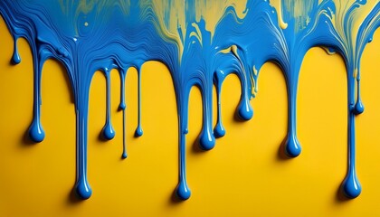 Abstract Artwork With Dripping Blue Paint On A Yellow Background 251207 12