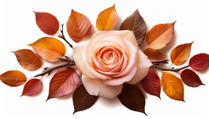 Elegant Autumn Rose Bloom Surrounded By Falling Autumn Leaves And Branches Isolated On Transparent Background