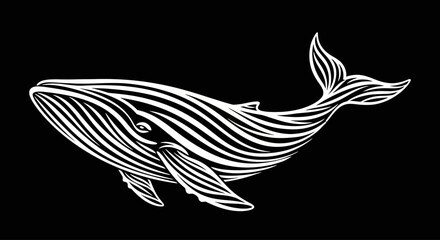 Stylized white whale illustration on a black background. © Awaludin