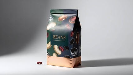 premium paper bag with elegant bean seed packaging design for organic farm branding, agricultural catalogs, luxury gardening websites and food retail displays, with copy space