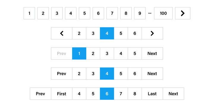 Set of website pagination bars for user interface design navigation. Horizontal navigation bars for web page. website navigation.