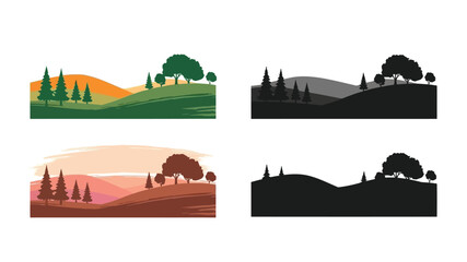 Obraz premium stylized landscape illustrations showcasing rolling hills and silhouetted trees