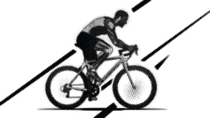 Fototapeta premium man riding bicycle fast on road with motion lines speed concept