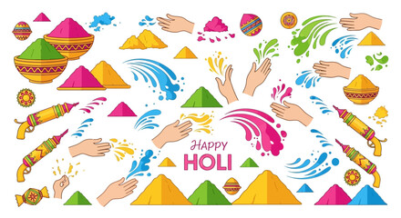 Naklejka premium Vibrant hands throwing colorful powders in joyful celebration of Holi festival