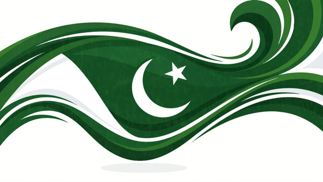 Abstract Green and White Crescent Flow &ndash; Pakistani Flag Vector Illustration, Pakistani flag, abstract design, green and white, crescent flow, minimalist vector, modern abstract, flowing shapes, 