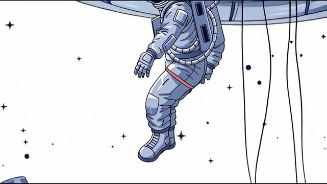 Astronaut floating in space connecting with a satellite in a detailed space exploration scene