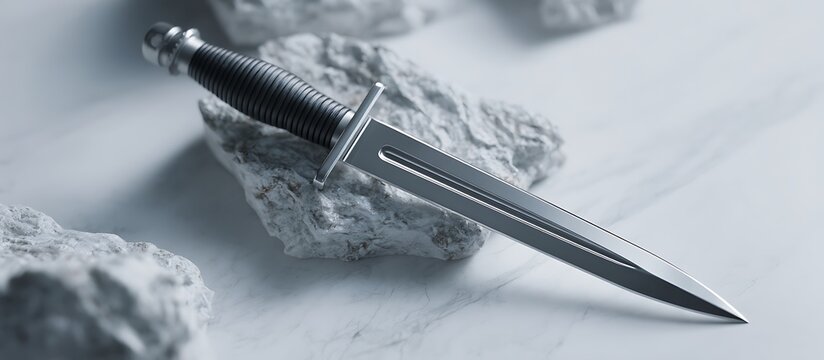 bladed knife strucyure background with stainless steel abstrat background with asbtract new art and black blade installed in it 
