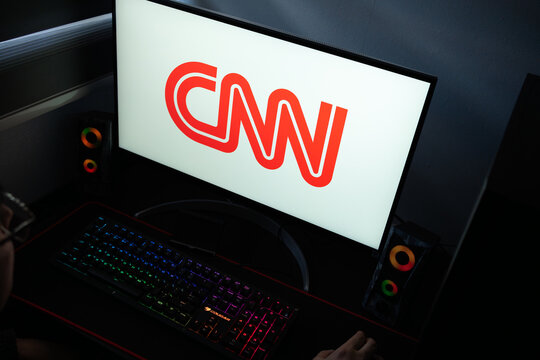 Punta Arenas, Chile &ndash; January 20, 2026: CNN cable news channel logo on a workstation display with a backlit mechanical keyboard