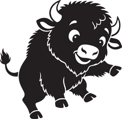 Obraz premium Beautiful Baby Bison Silhouette Icon – Cute Buffalo Calf Black Vector Illustration