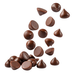 Fototapeta premium Falling chocolate chips isolated on transparent background