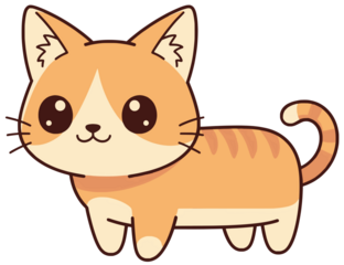 Cute Kawaii Ginger Cat Illustration with Big Eyes and Ginger Tabby Fur Pattern