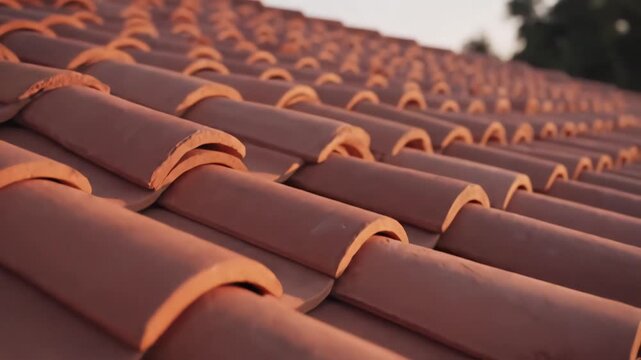 Closeup of a traditional terracotta tiled roof and brick wall showcasing classic architectural details and warm earthy tones.