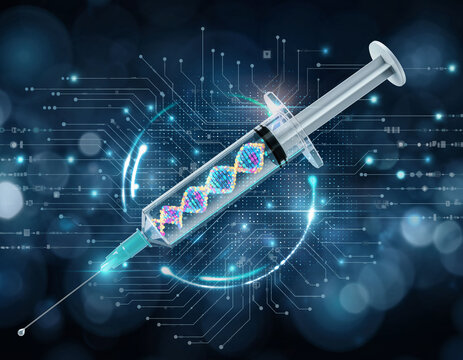 DNA-Spritze im Hightech-Look – Genmedizin & Biotech-Werbekonzept - Powered by Adobe
