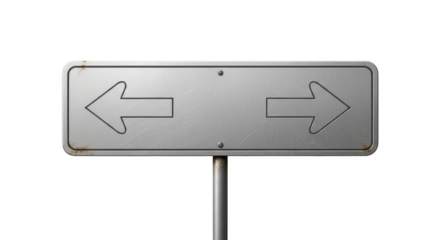 Directional sign metal left and right arrows choice isolated on transparent background
