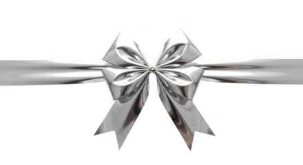 Elegant silver bow tied with ribbon isolated on transparent background for festive designs