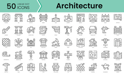 Set of architecture icons. Line art style icons bundle. vector illustration © IcoKitty