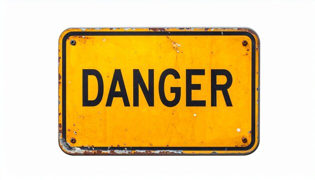 Gelbes Gefahrenschild mit Aufschrift &bdquo;Danger&ldquo; isoliert auf wei&szlig;em Hintergrund