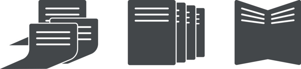 Office paper in files and a box, a box with valuable documents, sheets of paper, assets and finances, an accounting report, vector web icons, text printing on A4 paper. Contracts and applications