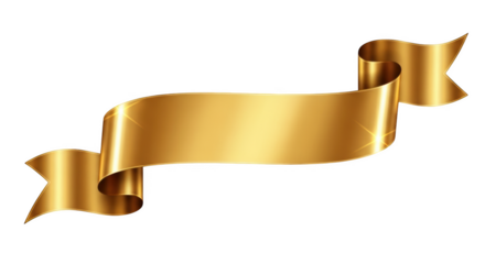Shiny elegant golden ribbon banner,luxurious decorative element,award label,celebration design,festive decoration isolated on transparent background
