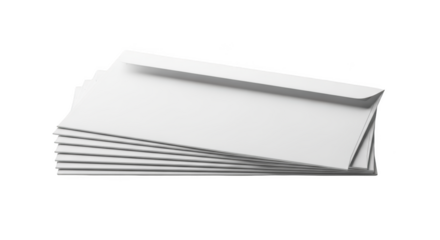 Stack of elegant white envelopes for business correspondence isolated on transparent background