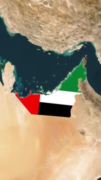 United Arab Emirates Map With Flag Loop Animation In Vertical