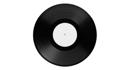 Vintage vinyl record with blank white label for music album isolated on transparent background