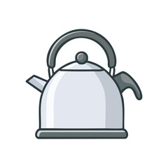 Stovetop whistling kettle icon, clean outline cookware illustration isolated on white background.