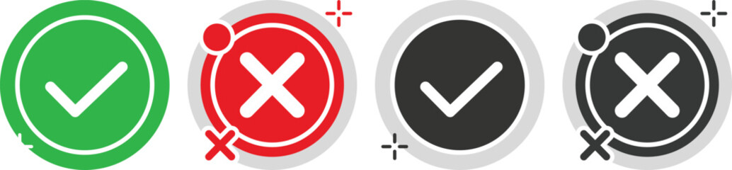 Obraz premium Check Mark and Cross Circle Status Icons Set for Approval Success Error Cancel and User Interface Feedback Vector
