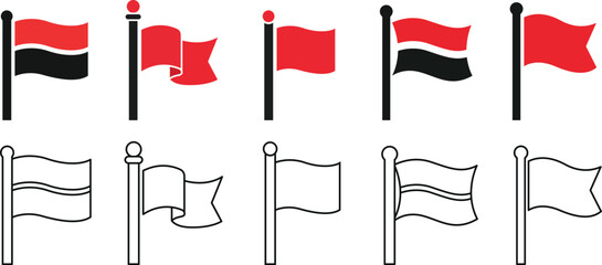 Red Flag Symbol and Marker Icon Set for Warning, Location, Priority and Notification Concept Vector