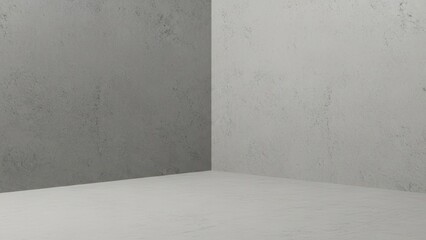 a minimalist corner showcasing textured gray and white walls with a seamless light floor