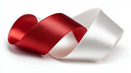 Twisting red and white satin ribbon on a white background, symbolizing celebration, elegance, gift wrapping, awareness campaigns, holidays, national identity, and decorative design