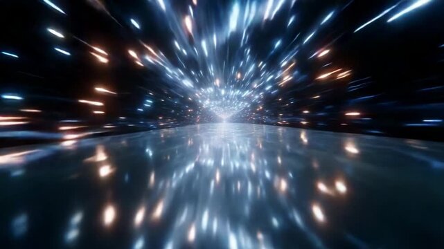 A mesmerizing visual journey through a dazzling tunnel of light, creating an immersive experience of flowing energy and shimmering reflections, captivating the viewer with a sense of depth and motion.