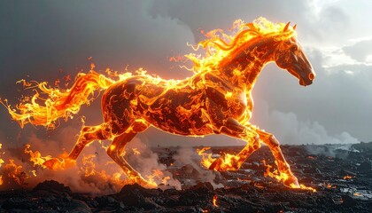 Blazing Horse Running Through Flames.