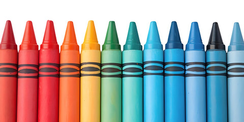 Colorful crayons aligned isolated on transparent background