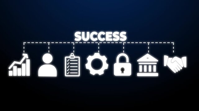 Success web banner icons Vector illustration concept with icons keywords of vision, implementation, team, analyze, brainstorming,