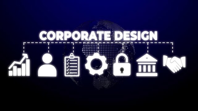 Corporate Design web banner icons Vector illustration with keywords logo, creation, fonts, website, letterhead, brochures, stamp